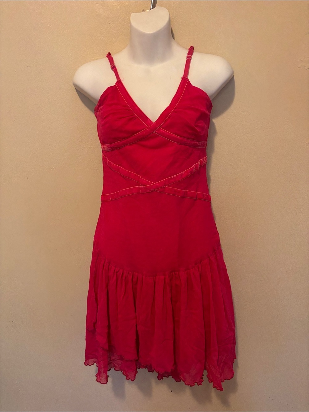 Ariella Hot Pink Tiered Chiffon Dress